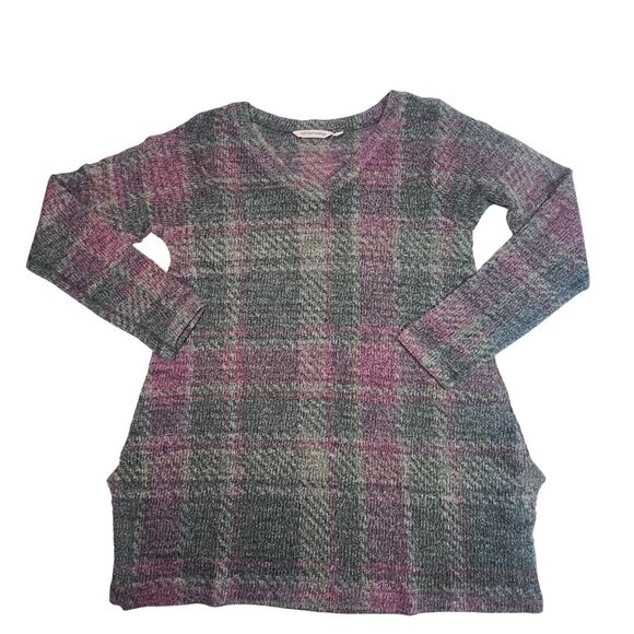 Soft Surroundings Sweater Womens Medium Green Plaid Boho Country Western Tunic - Picture 9 of 12